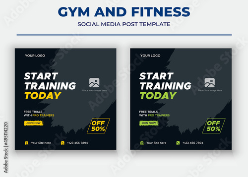 Start training today social media post, gym and fitness social media post and flyer