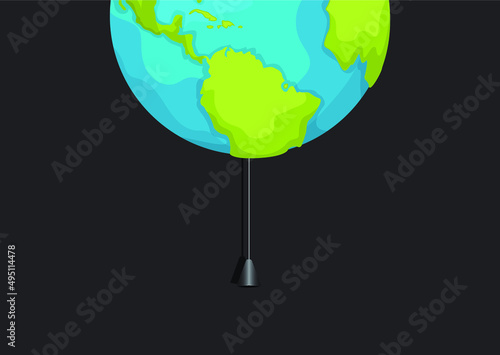 Earth hour and earth day concept. earth environment day. The switch is hanging on the earth 