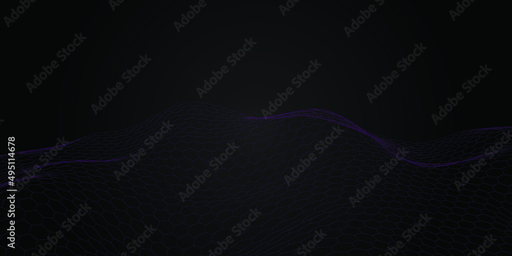 Black background and blue hexagon wave