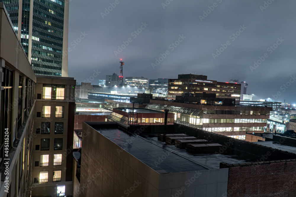 Stamford, CT, USA - 03.24.2022
- Downtown Stamford, CT during a storm at night