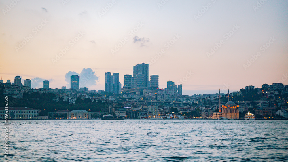 Panoramic view from the river in the city of Istanbul in Turkey