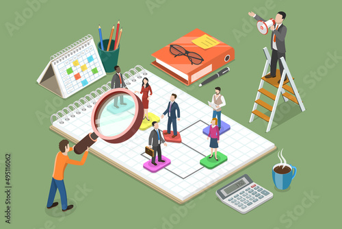 3D Isometric Flat Vector Conceptual Illustration of Internal Recruitment, Human Resource Management