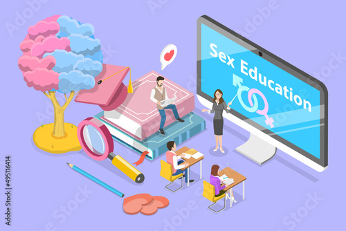 3D Isometric Flat Vector Conceptual Illustration of Sex Education, Sexual Health Teaching