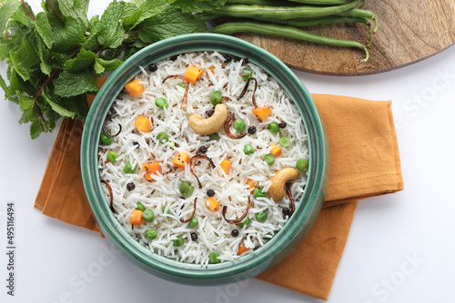 Mix vegetable pulao, an Indian meal Veg biryani  photo