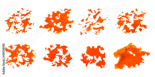 Set of abstract elements for design. Gouache watercolor paints. Free form. orange texture brush. Graphic vector. 