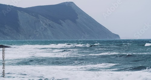 Windy weather big stormy sea waves. Slow Motion. Ocean Waves During a Storm.