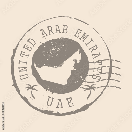 Stamp Postal of United Arab Emirates. Map Silhouette rubber Seal.  Design Retro Travel. Seal of Map United Arab Emirates grunge  for your design.  EPS10
