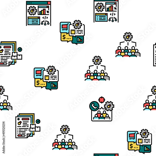 Erp Enterprise Resource Planning Vector Seamless Pattern Thin Line Illustration