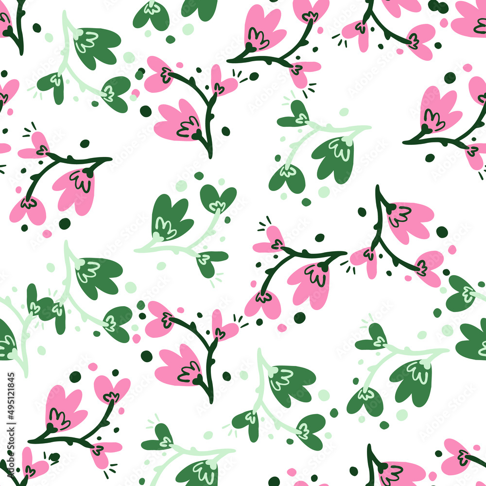 Abstract flowers seamless pattern.