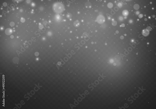 White sparkles dust, blur bokeh, lens flare light.