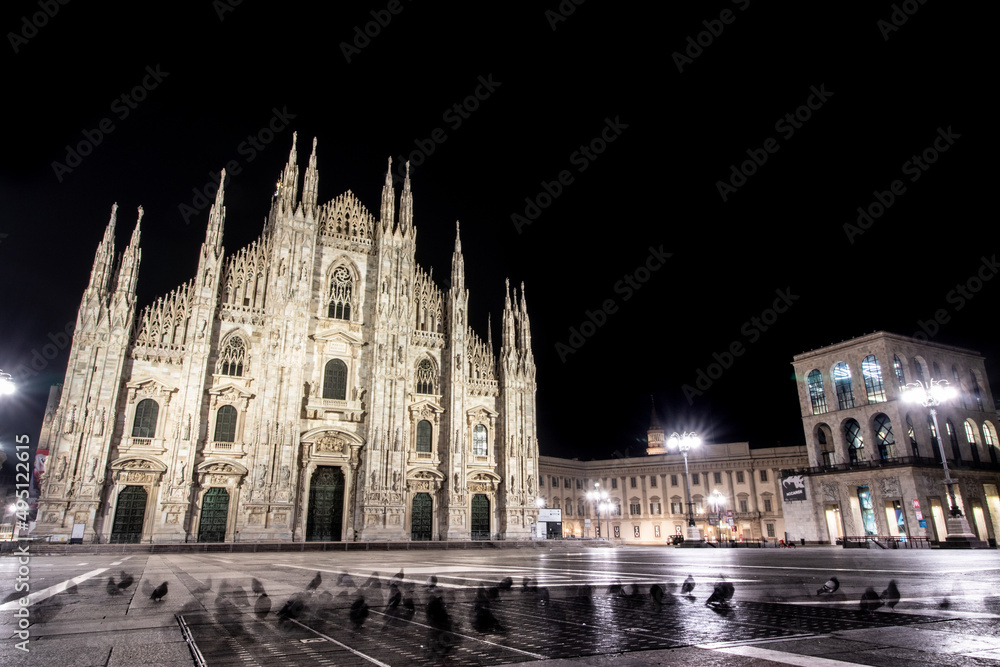 Duomo , Milan gothic cathedral at sunrise, Italy