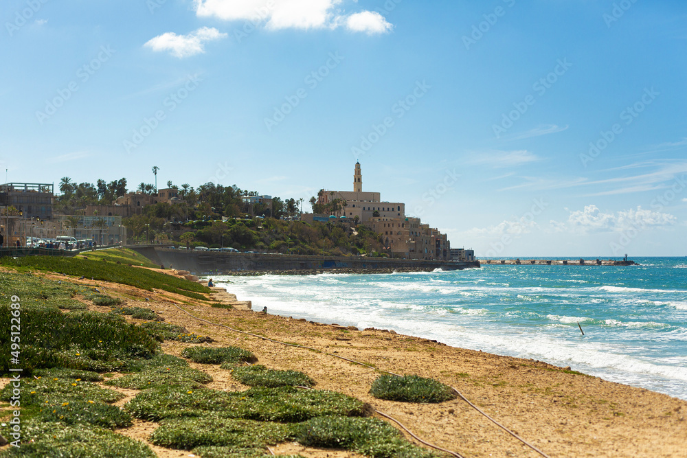Seashore, panoramic view of Tel Aviv. Vacation in Israel