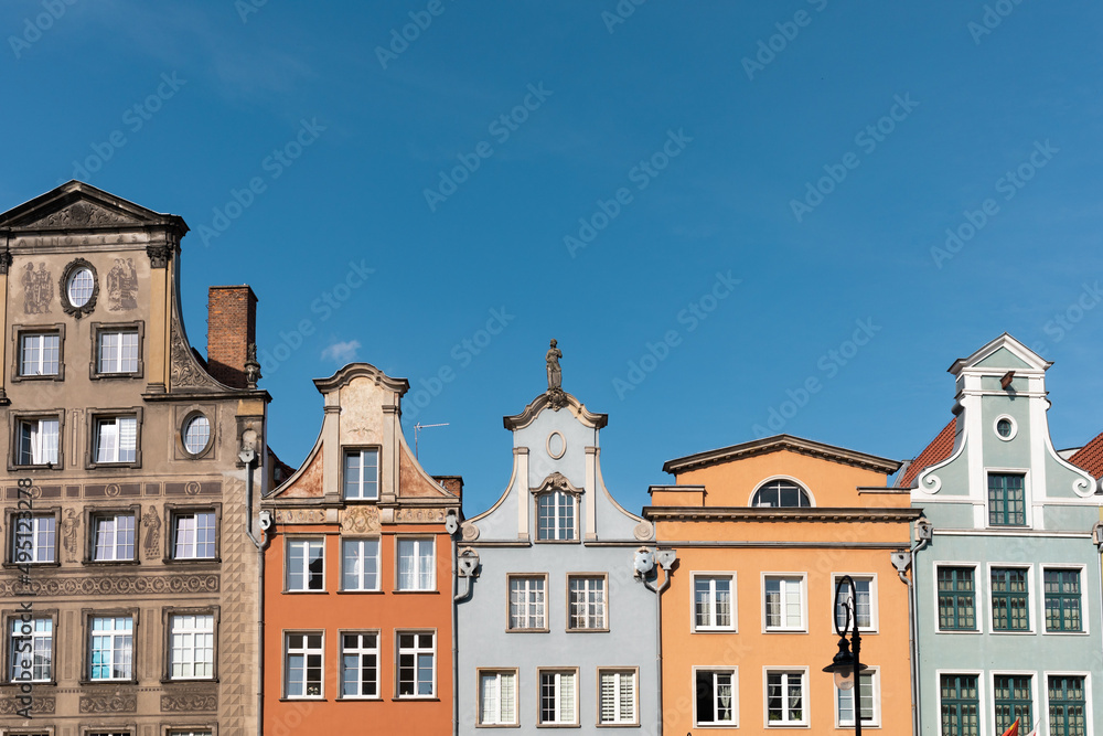 Facades of history buildings on Old Town Gdansk