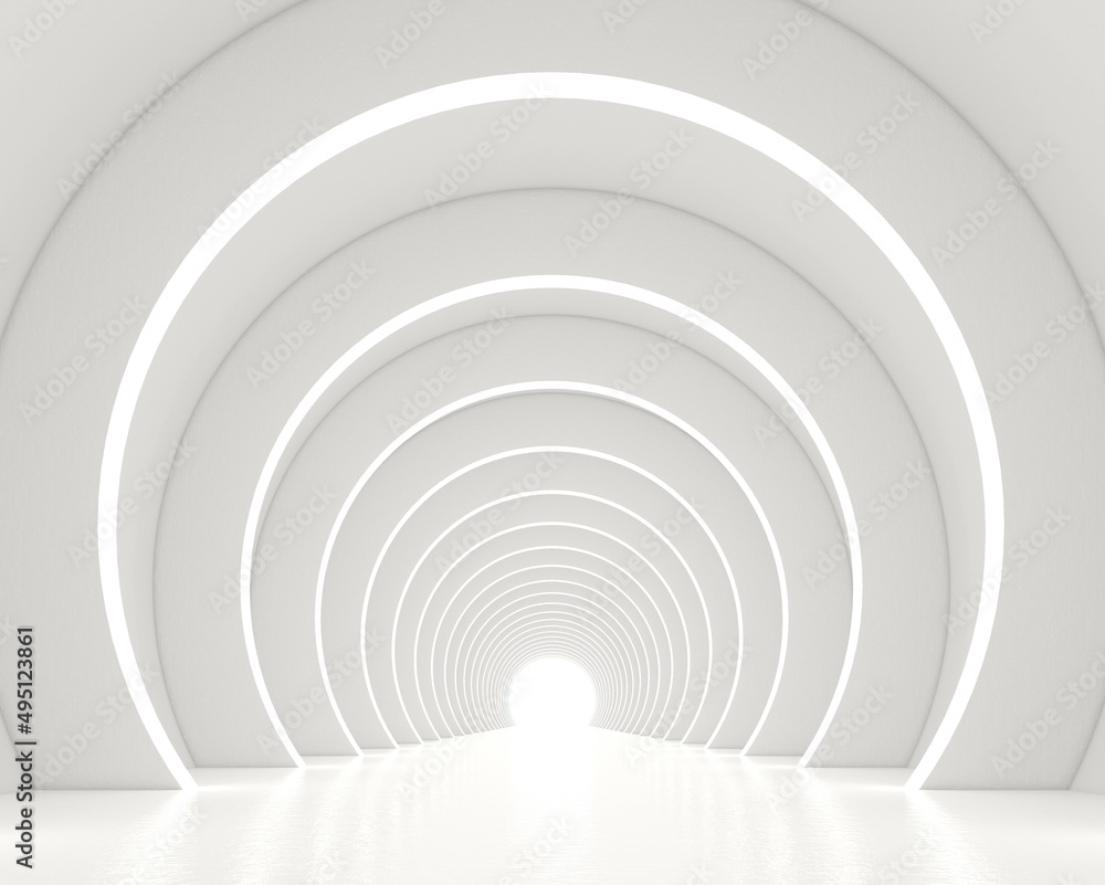 Fototapeta premium Futuristic sci-fi minimalist empty room with product presentation. 3d rendering