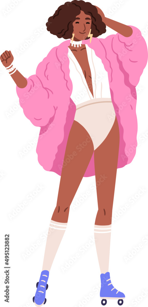 Stylish African American Woman in Party Outfit of 80s Fashion Illustration  Stock Vector