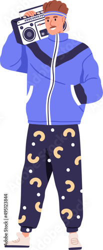 Stylish Man from 80s with Boombox Cartoon Illustration