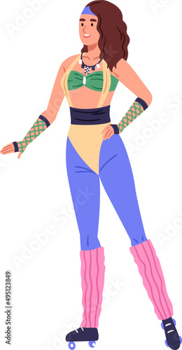 Woman in Disco Party Clothes of 80s Cartoon Illustration