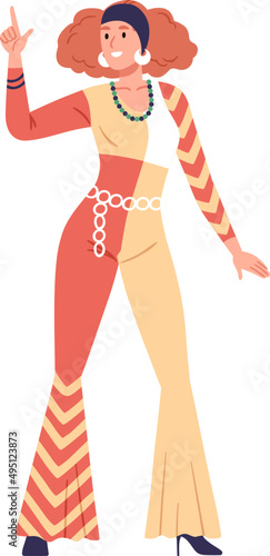 Woman Dancing Disco in Party Outfit of 80s Cartoon Illustration