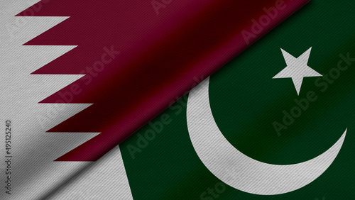 Fotografie 3D Rendering of two flags from State of Qatar and Republic of pakistan together