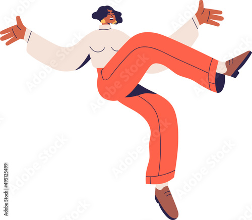Happy Energetic Girl Dancing ot Jumping Cartoon Illustration
