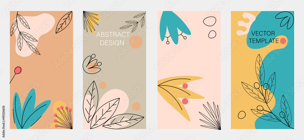 Obraz premium Bundle of creative stories templates with copy space for text.Modern vector layouts with hand drawn organic shapes and textures.Trendy design for social media marketing,digital post,prints,banners.