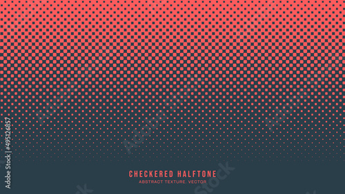 Checkered Halftone Pattern Vector Rounded Square Dots Border Red Blue Abstract Background. Chequered Faded Particles Subtle Texture. Half Tone Contrast Graphic Minimalist Geometric Wide Wallpaper