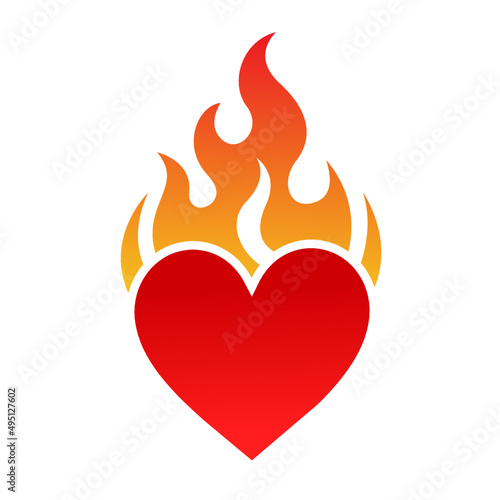 Burning Heart on fire vector red illustration red flame Flat design style Logo Icon Clipart