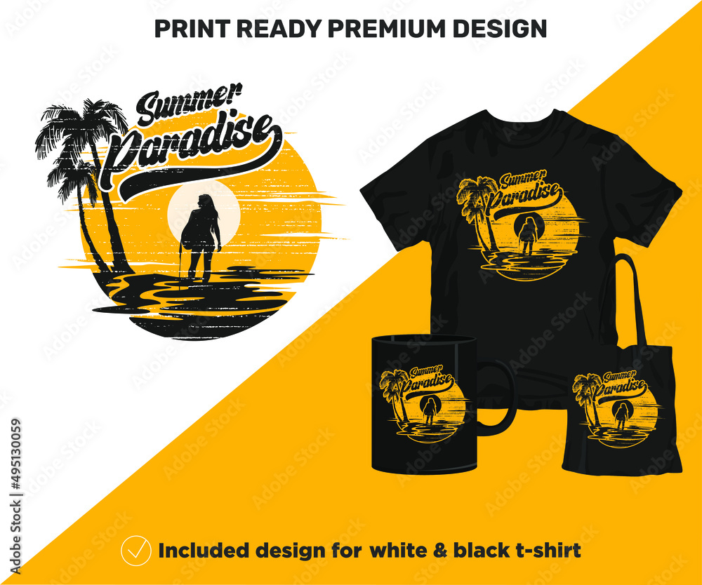 Summer Paradise Retro Sublimation SVG Vector. Summer Spring Holiday printable design for tshirt, coffee mug, wall art, decor, poster, stickers. Print-ready colorful tropical cut files for printing.