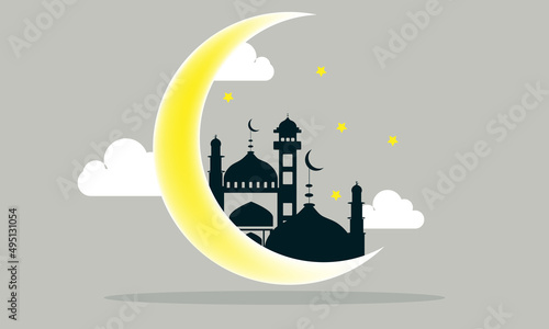 flat design ramadan background with star and cloud elements