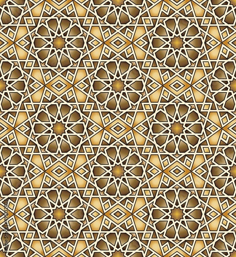 Islamic golden geometric seamless pattern