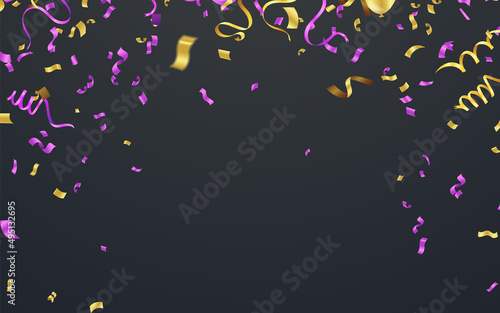 New Birthday celebration with colorful confetti.Color Glossy Balloons and ribbons/Happy greeting card