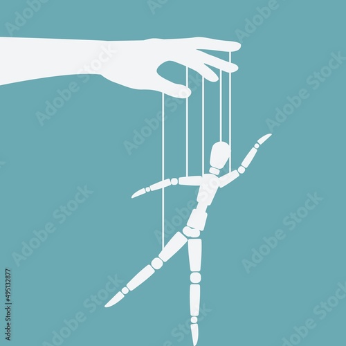 Puppet marionette on ropes is ballet dancer photo