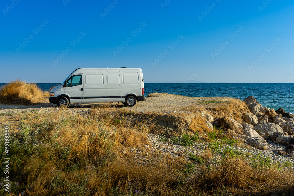 parking by the sea in a caravan
