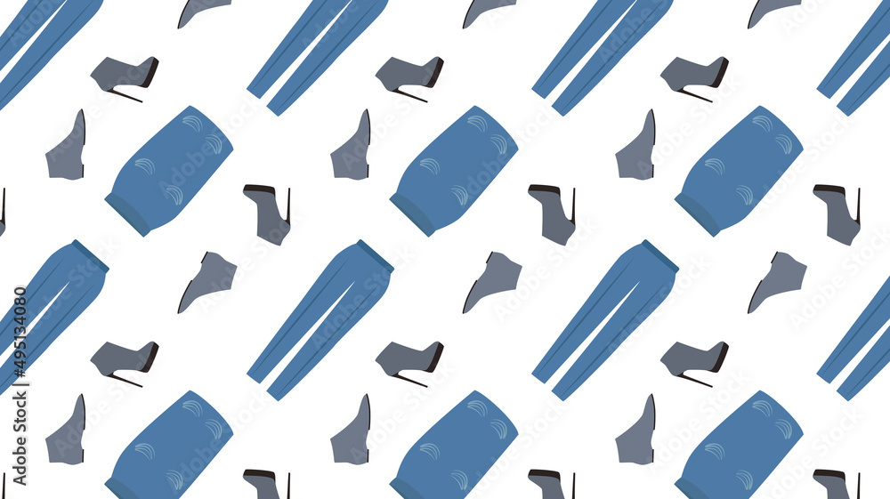 Naklejka premium Seamless pattern with various women's clothing, shoes and accessories in in pink color