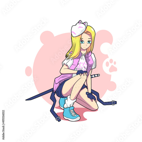 warior cat girl vector illustration design