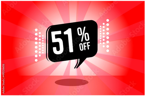  51% off. red banner with fifty one percent discount on a black balloon for mega big sales.