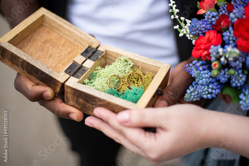 wooden box decor with wedding rings