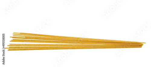 Integral spaghetti, organic whole wheat pasta isolated on white 