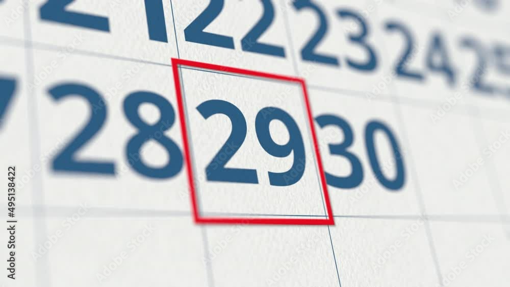 Calendar with marked 29 day of the month close-up Calendar with marked 29 day of the month close-up