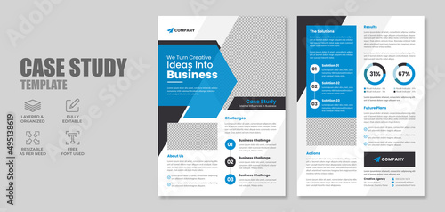 Corporate business case study flyer or annual research paper with company logo and icon. Minimal case study cover layout, project report or brochure background. 