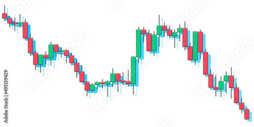 Abstract financial chart with downtrend line graph on blue color background. Business Candle stick graph chart of stock market investment trading. Vector flat style illustration isolated on white