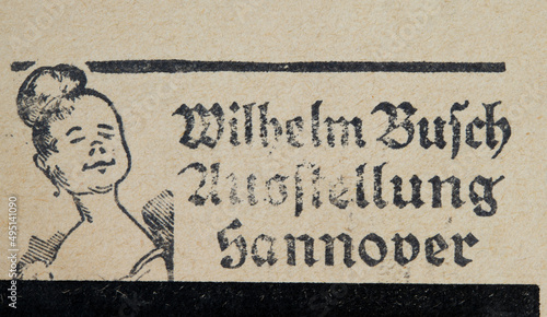 Briefmarke stamp alt old vintage retro used gestempelt cancel papier paper frau woman Wilhelm Busch ausstellung Hannover 1932 slogan werbung werbestempel Fromme Helene