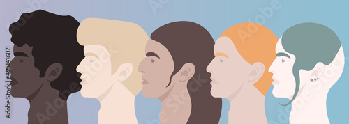 The faces of men of different nationalities in profile. Flat vector illustration