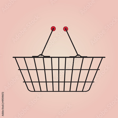 Metal wire small shopping basket. Vector