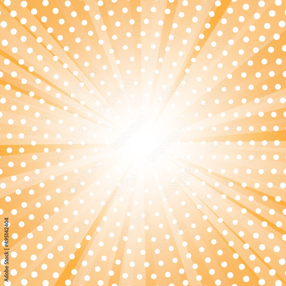 Abstract green background with sun ray and dots. Summer vector illustration