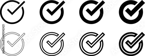 black confirm vector icons set. Confirm icon. black confirm vector icons. circle tick approved icon. Approval check icon