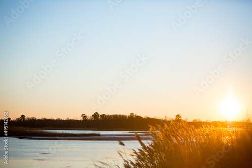 winter sunset over marsh 