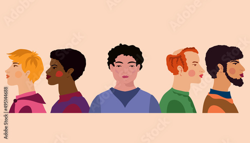 Mix race people avatars profile group of men of diverse culture Diversity multi-ethnic and multiracial people. Concept of racial equality Multicultural society Vector