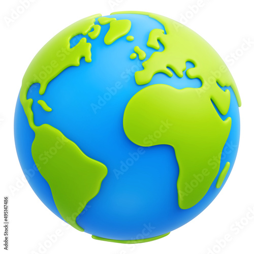 Cartoon planet Earth 3d vector icon on white background. Earth day or environment conservation concept. Save green planet concept photo
