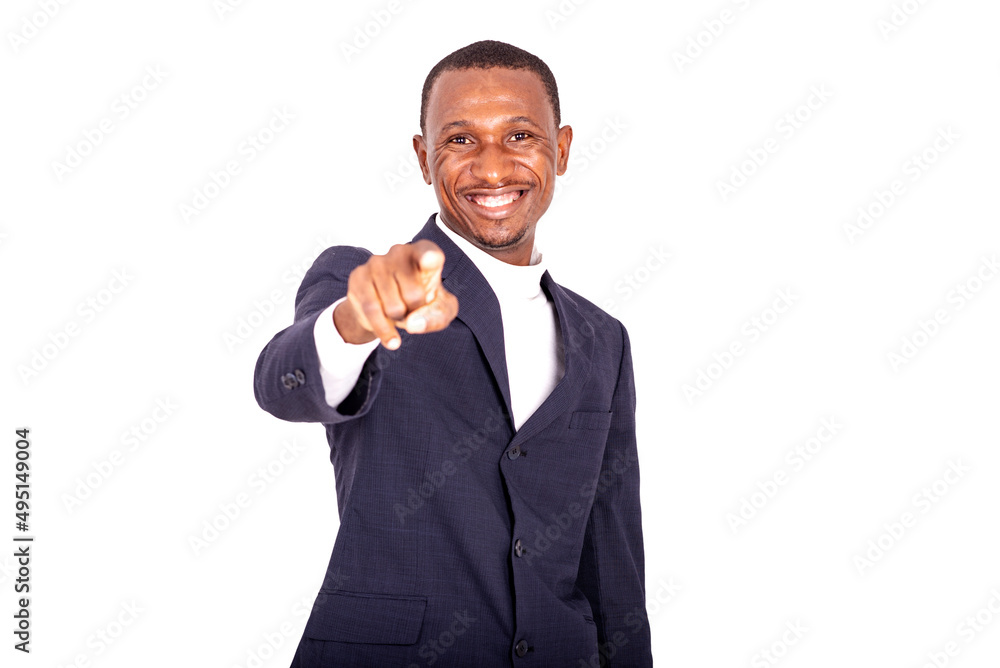 young businessman pointing finger forward. young businessman pointing finger forward.